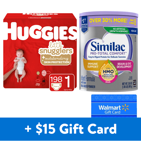 [$15 Savings] Similac Pro-Total Comfort Value-Size Infant Formula and Huggies Little Snugglers Size 1 Diapers with Free $15 Walmart eGift Card