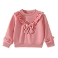 thumbnail image 2 of WMTBSRSW Girls Ribbed Knit Sweatshirts Fashion Cute Bow Fleece Lined Sweatshirts Fall Winter Ruffle Long Sleeve Pullover Tops 3-4Years, 2 of 4
