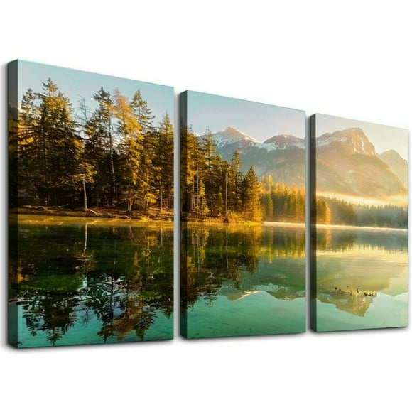 Feiri Canvas Wall Art 12x16in x3 for Home Office Decor Lake Mountain Range Sunrise Sunset Landscape Autumn Forest National Park Scenery Nature Scenic 12x16x3pcs