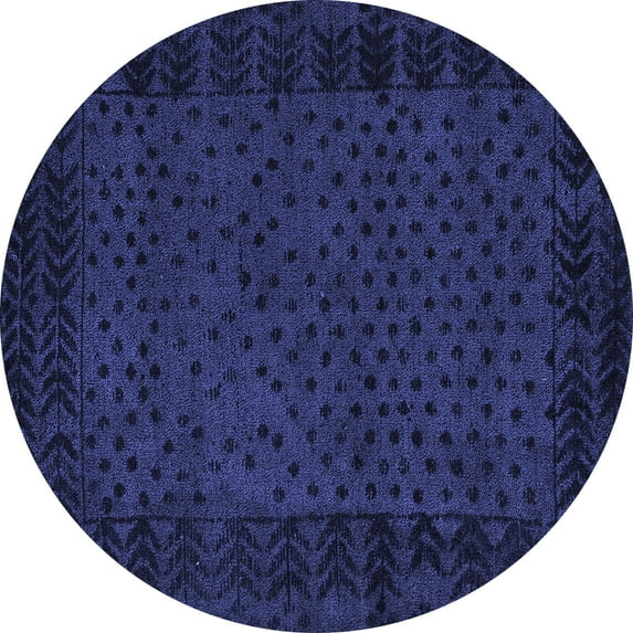 Ahgly Company Machine Washable Indoor Round Abstract Blue Modern Area Rugs, 8' Round