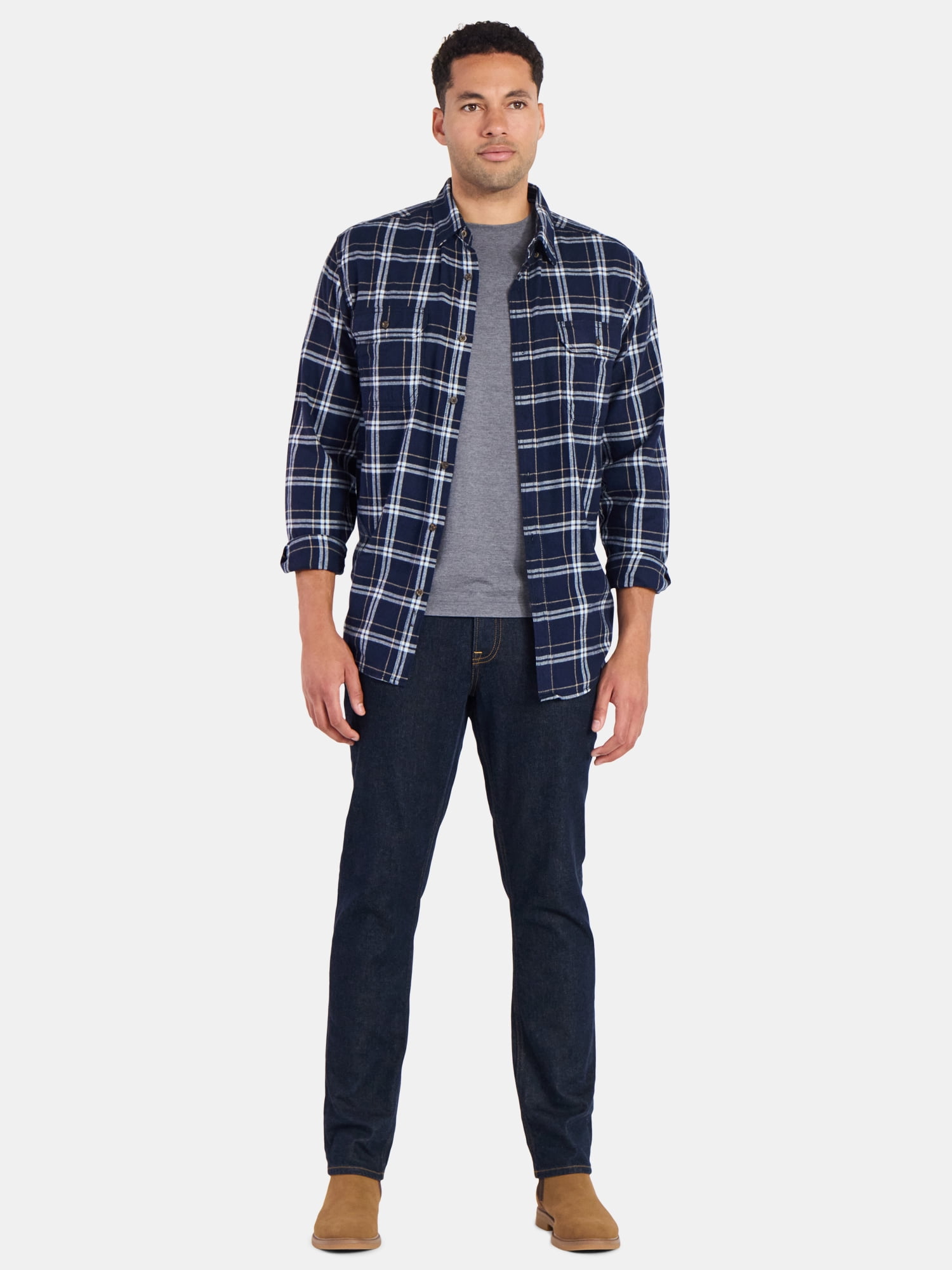 George Men's & Big Men's Relaxed Fit Double Pocket Flannel Shirt, Sizes XS-3XLT