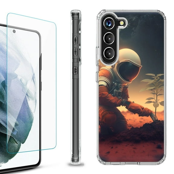 OneToughShield ® for Samsung Galaxy S23  S23 Plus 5G Shockproof Bumper Phone Case, with Tempered Glass Screen Protector - Astronaut Planting