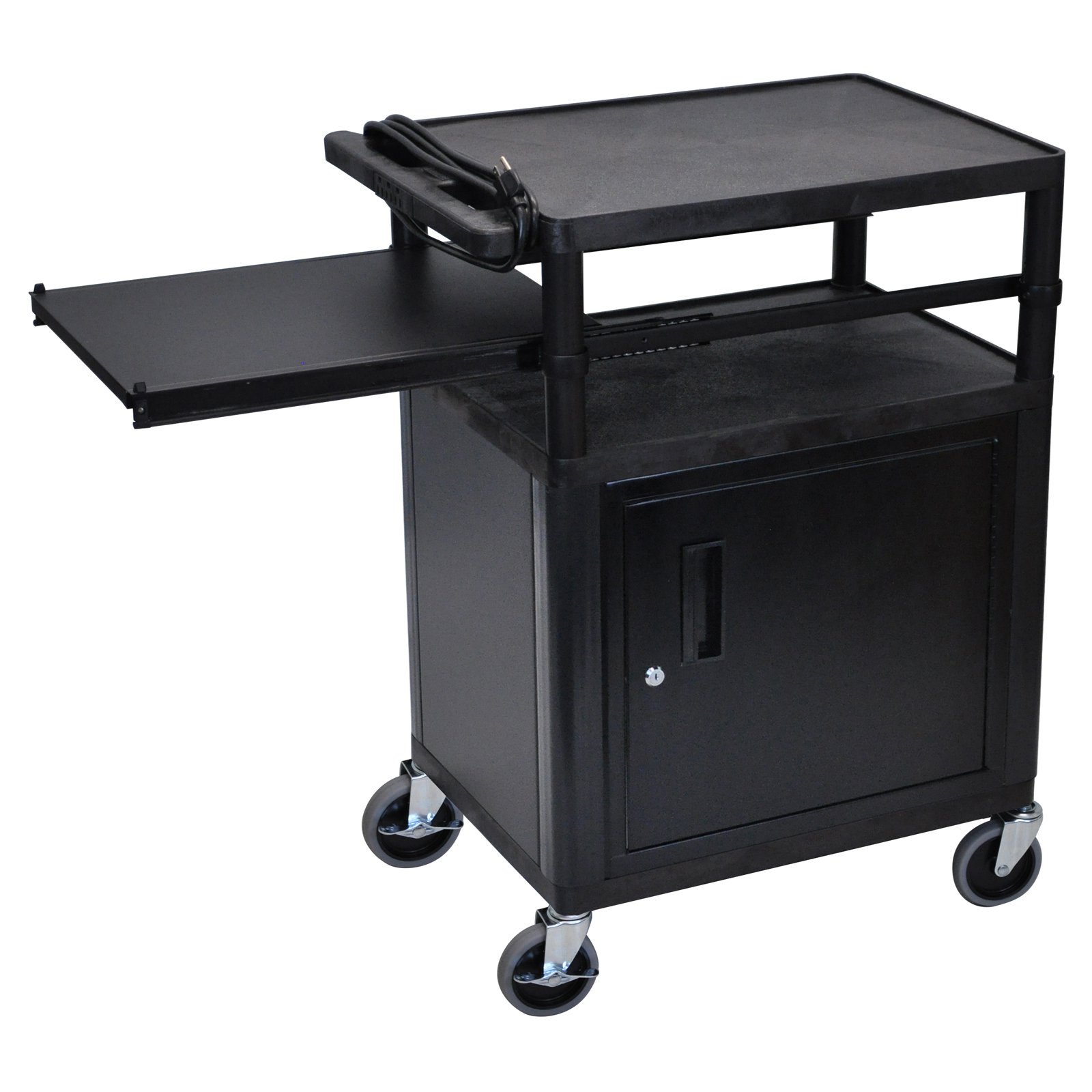 Luxor Side Keyboard Tray Audio Visual Cart with Locking Storage