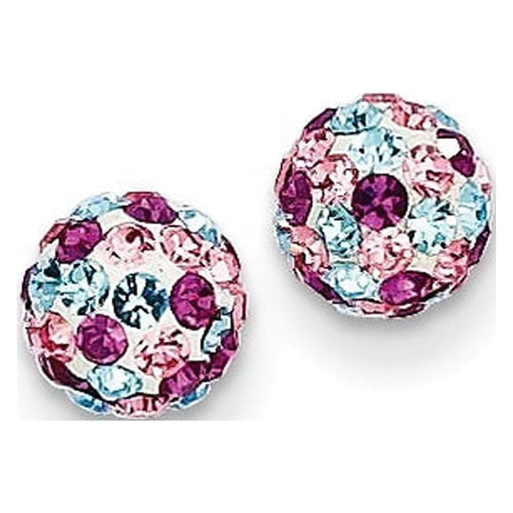 14k Yellow Gold Multi-colored Crystals 6mm Post Earrings - Measures 6x6mm Wide
