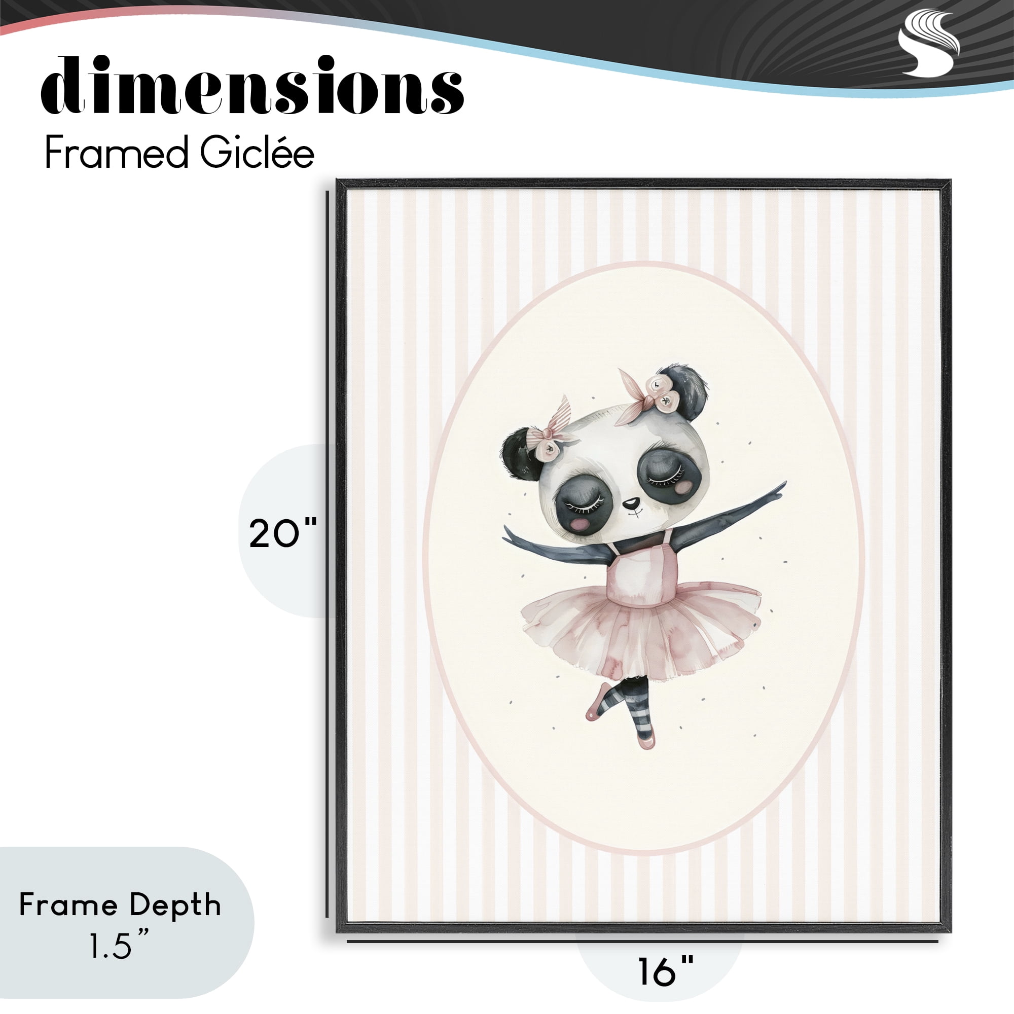 Stupell Industries Nursery Ballerina Panda Striped Black Framed Giclee Art, design by LSR Design Studio
