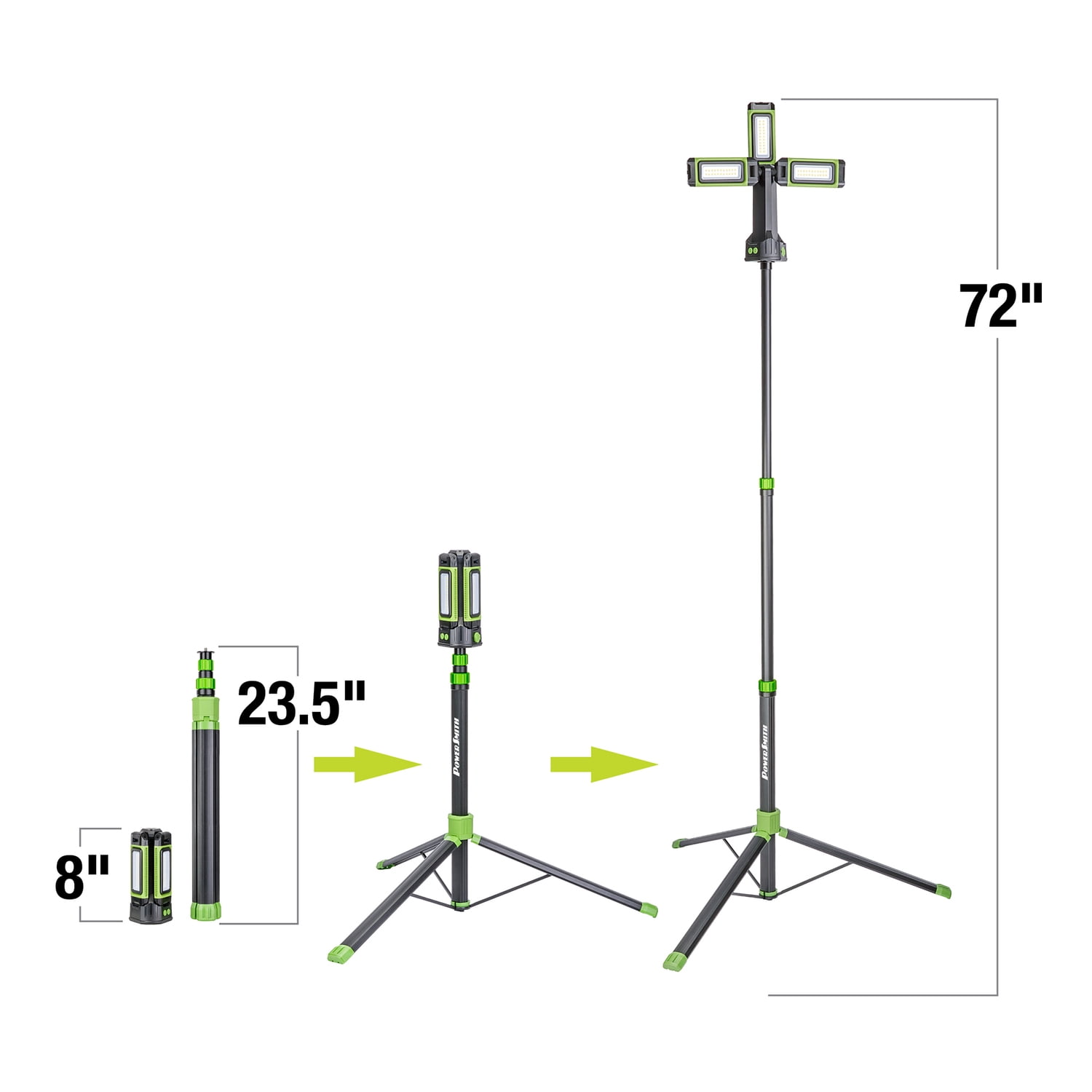 PowerSmith LED 4,500-Lumen Rechargeable 3-Head Portable Work Light with Detachable Aluminum Tripod, USB Power Option for 1,500-Lumen Continuous Use
