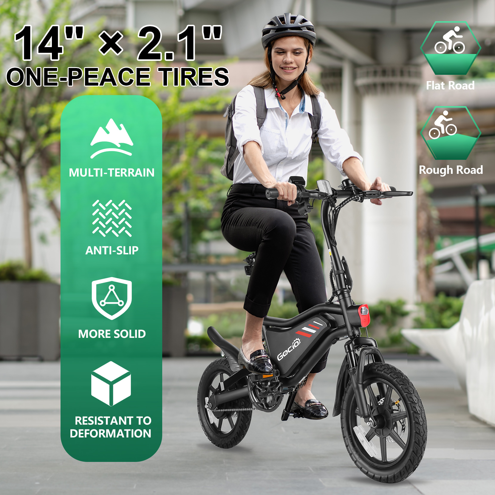 Gocio Adult Foldable Electric Bicycle, 14" Ebike With 550W Peak Power Motor, 48V 7.8Ah Lithium Battery, LCD Display, Urban Commuter Electric Bike For Woman UL2849 Certified