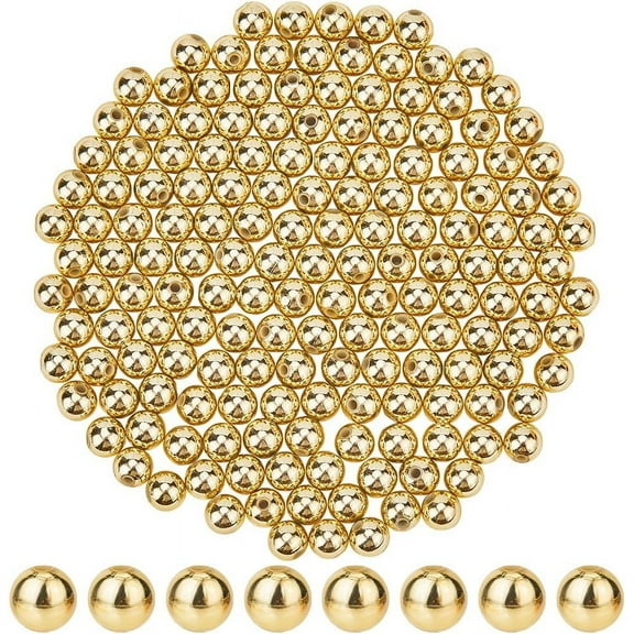 500Pcs Plastic Pearl Beads 8mm Round Spacer Bead Bulk Mini Gold Imitation Pearls Spacer Loose Ball Beads for Bracelets Beading Necklace Earrings Jewelry DIY Crafts Making Decor Supplies Golden Plated