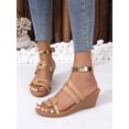 thumbnail image 2 of Women Metallic Detail Wedge Slide Sandals, Fashion Summer Sandals, 2 of 4