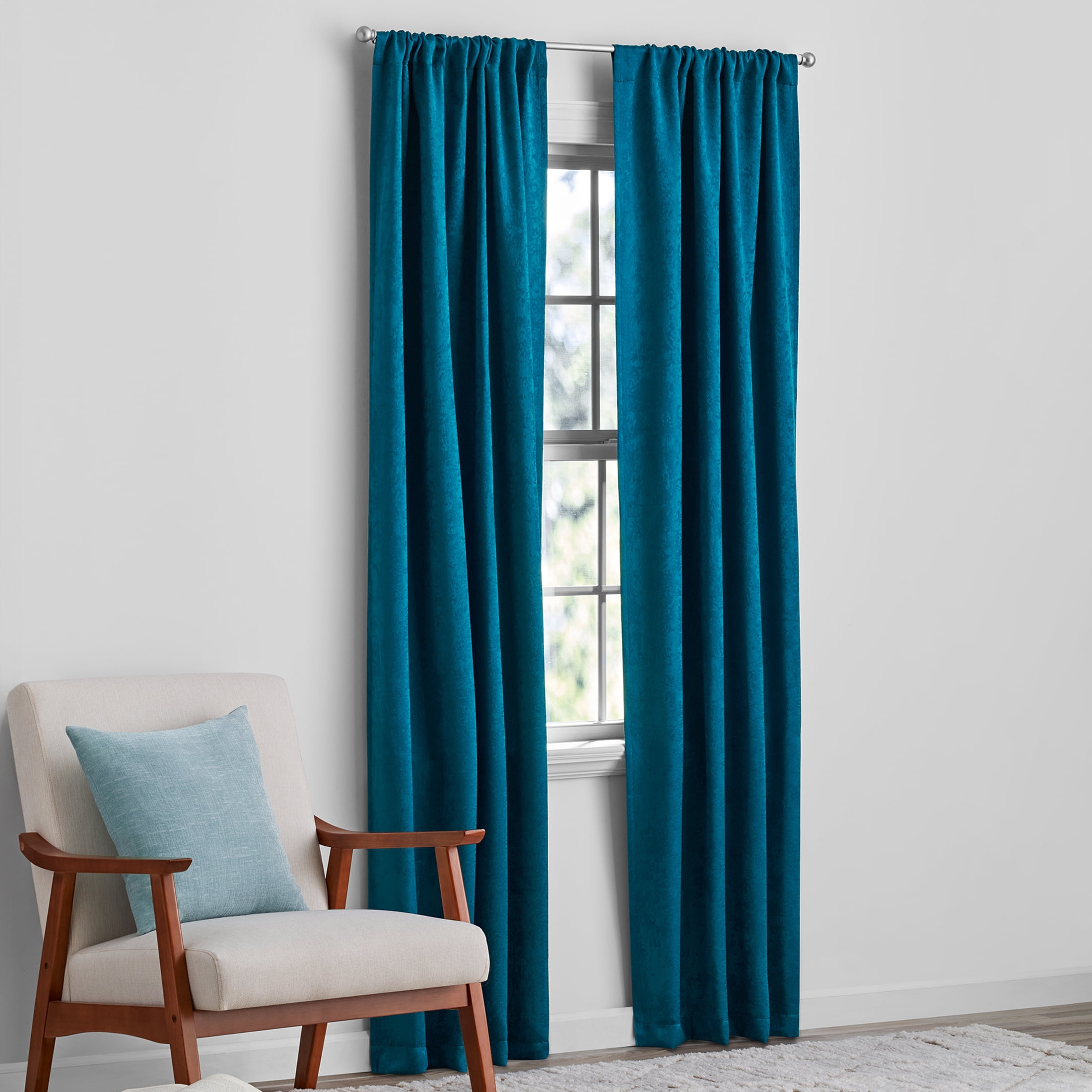 Mainstays Shimmer Rod Pocket 99% Blackout Curtains, Set of 2, Teal, 37" W x 84" L