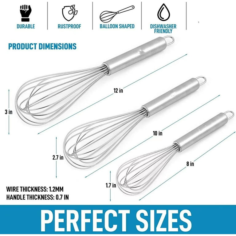 Stainless Steel Whisk Set 8+10+12, Kitchen Whisk Balloon Whisks for  Cooking E