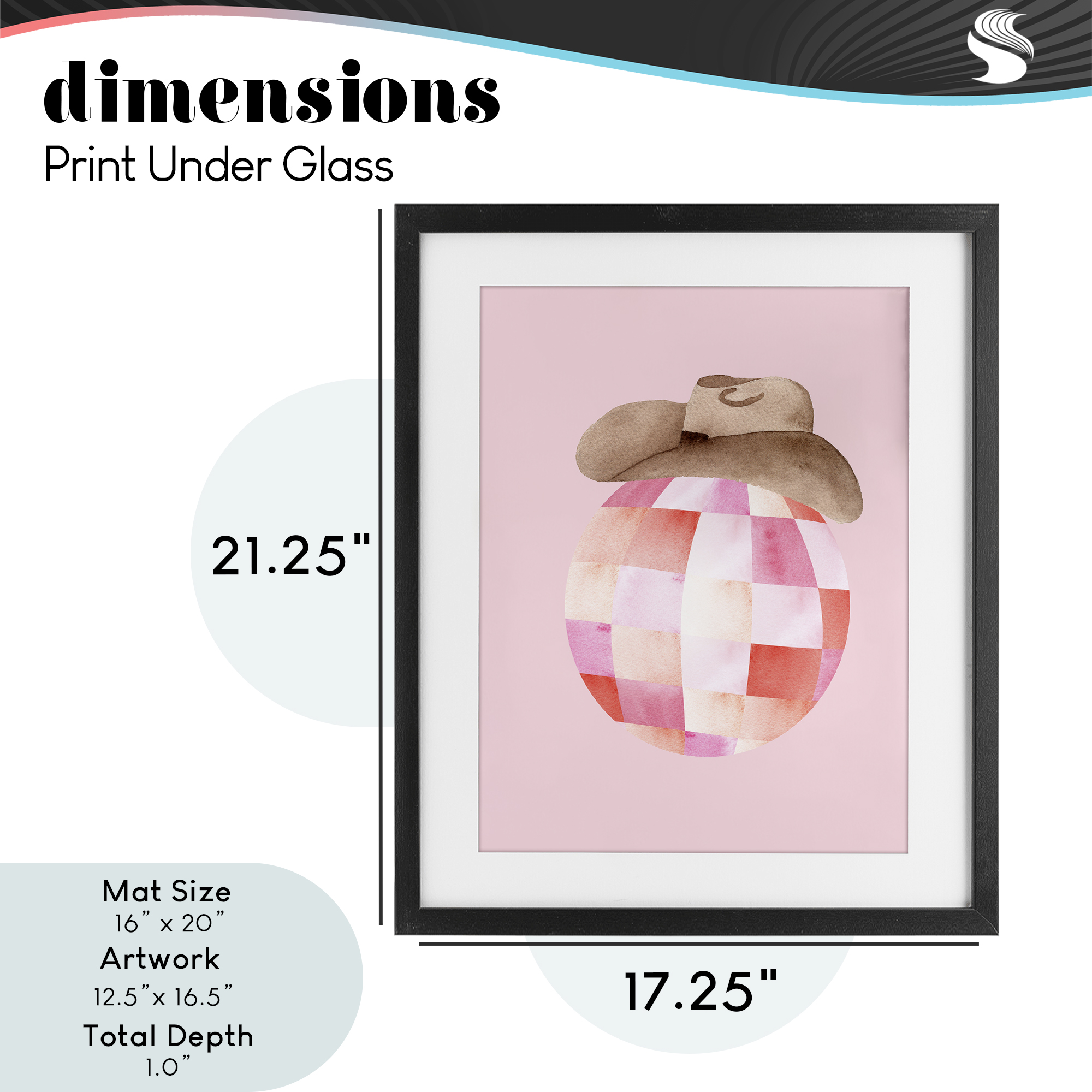 Rosy Disco Cowgirl Hat Black Framed Print Under Glass, design by Nina Jacobs