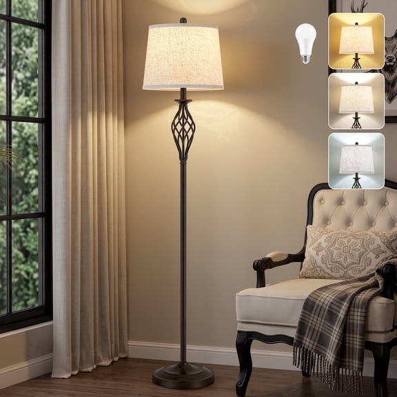 NATYSWAN Floor Lamps for Living Room - 62" Farmhouse Vintage Standing Lamp for Bedroom with Adjustable Color Temperatures,Gold Tall Lamp with Linen Shade