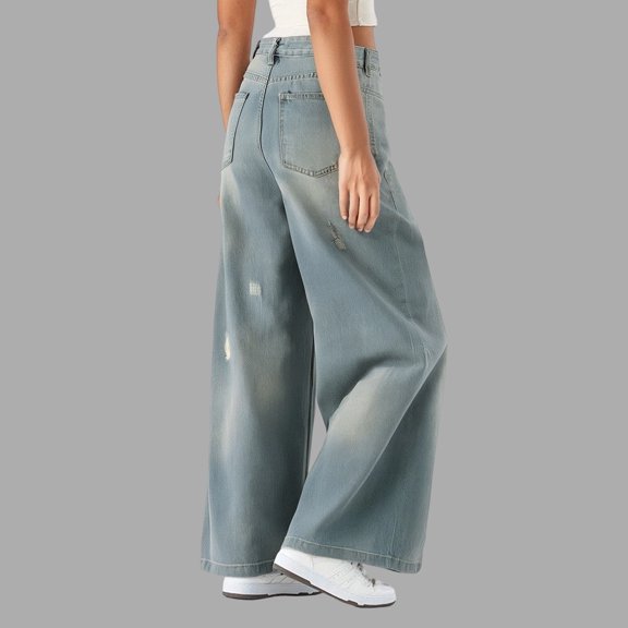 Womens Jean ripped High Waisted Straight Leg Baggy Jeans Clothes Women