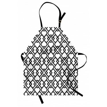 Arabesque Apron Chevron Pattern with Middle East Effects Traditional Minimalist Design, Unisex Kitchen Bib Apron with Adjustable Neck for Cooking Baking Gardening, Charcoal Grey White, by Ambesonne
