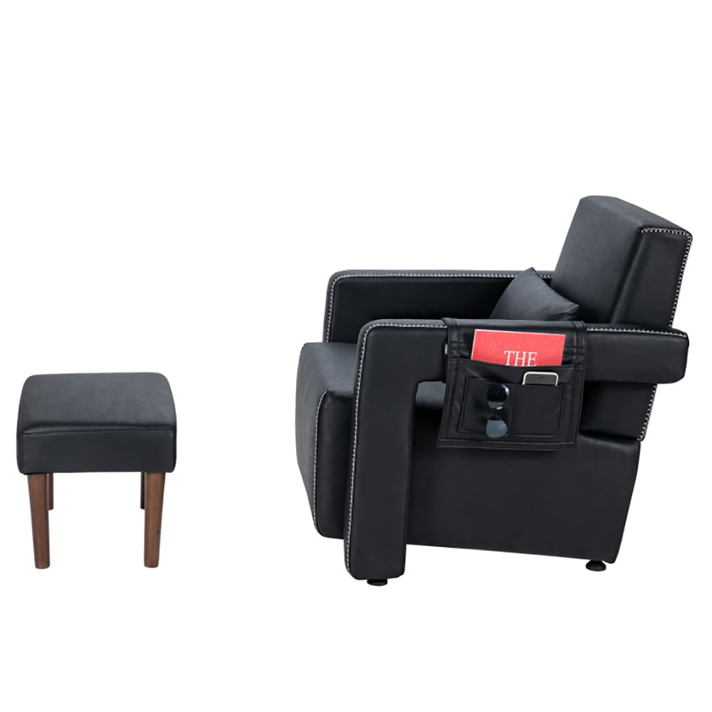 Finihen Accent Single Sofa Chair with Ottoman, Modern Berber Fleece Single Sofa Chair with Ottoman and Waist Pillow, for Living Room, Bedroom, Black Finihen Accent Single Sofa Chair with Ottoman, Modern Berber Fleece Single Sofa Chair with Ottoman and Waist Pillow, for Living Room, Bedroom, Black