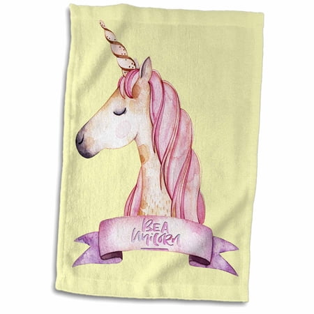 3dRose Yellow Girl Unicorn Illustration and Typography - Be a Unicorn - Towel  15 by 22-inch