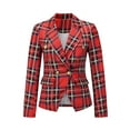 thumbnail image 4 of LilyLLL Womens Plaid Check Print Double Breasted Blazer Christmas Xmas Outwear Coat, 4 of 5