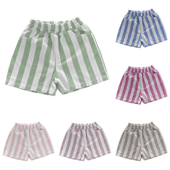 YMNXA Toddler Kids Girls Boys Summer Shorts Striped Print Elastic Waist Lightweight Comfortable Shorts For Casual Daily Wear,Green,2-3 Years