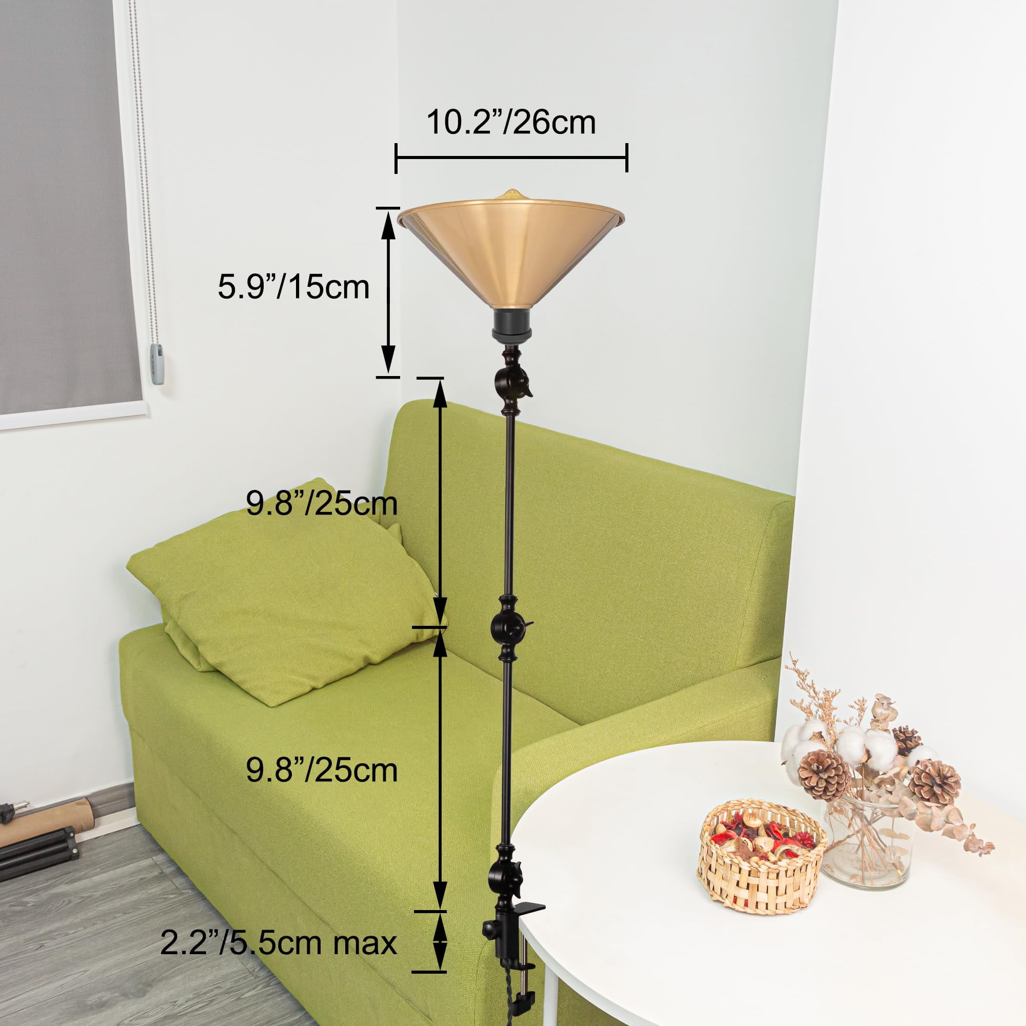Kiven Dimmable Clip-on Desk Lamp, 1-Light Gold Industrial Nightstand Lamp with Flexible Swing Arm, Remote Control, Decorative Clamp Lamp for Office Bookshelf Cabine DZ0156