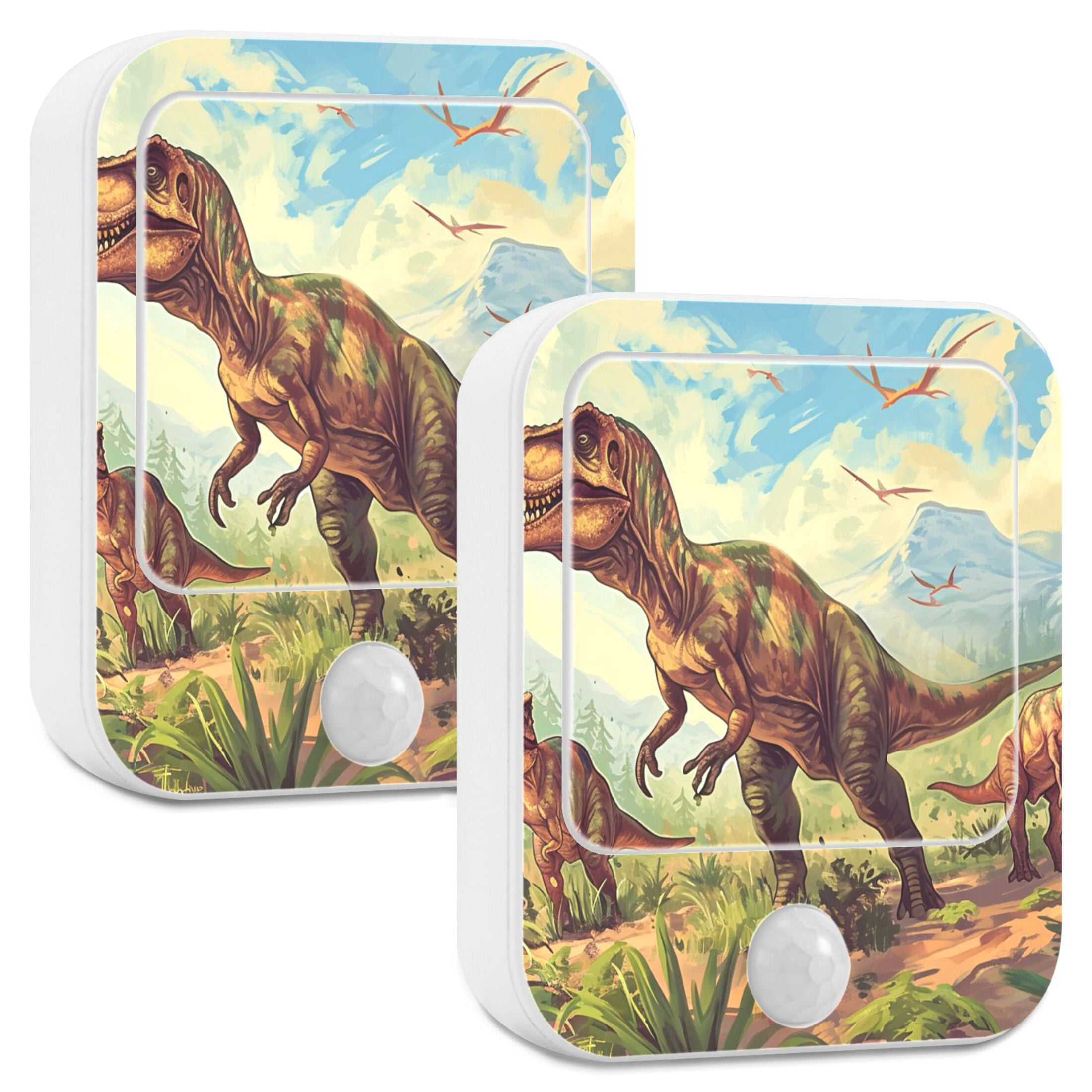 Dinosaurs Trees Leaves Sky Night Lights Plug into Wall LED with Auto Light Sensor Warm Light for Kids Hallway Bedroom Living Room Kitchen Bathroom Set of 2