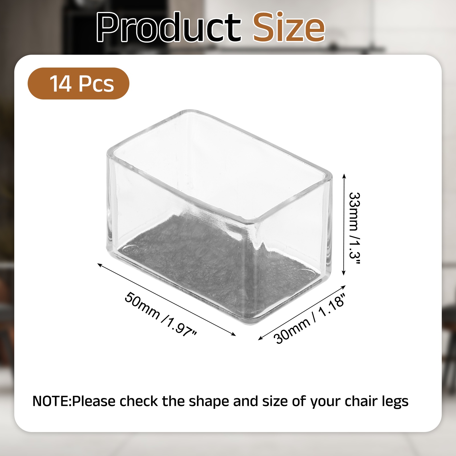 Uxcell 14Pcs Rectangle Chair Leg Protectors, 1.97x1.18" & Felt Furniture Chair Leg Cover Caps for Hardwood Floors Elastic Scratch Reduce Noise Covers Furniture Pads, Clear Black