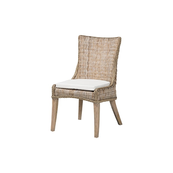 bali & pari Derris Natural Rattan Dining Chair with Cushion - Tall Wingback Side Chair with Solid Mango Wood Legs, Boho Style for Kitchen or Dining Room Seating, Greywashed