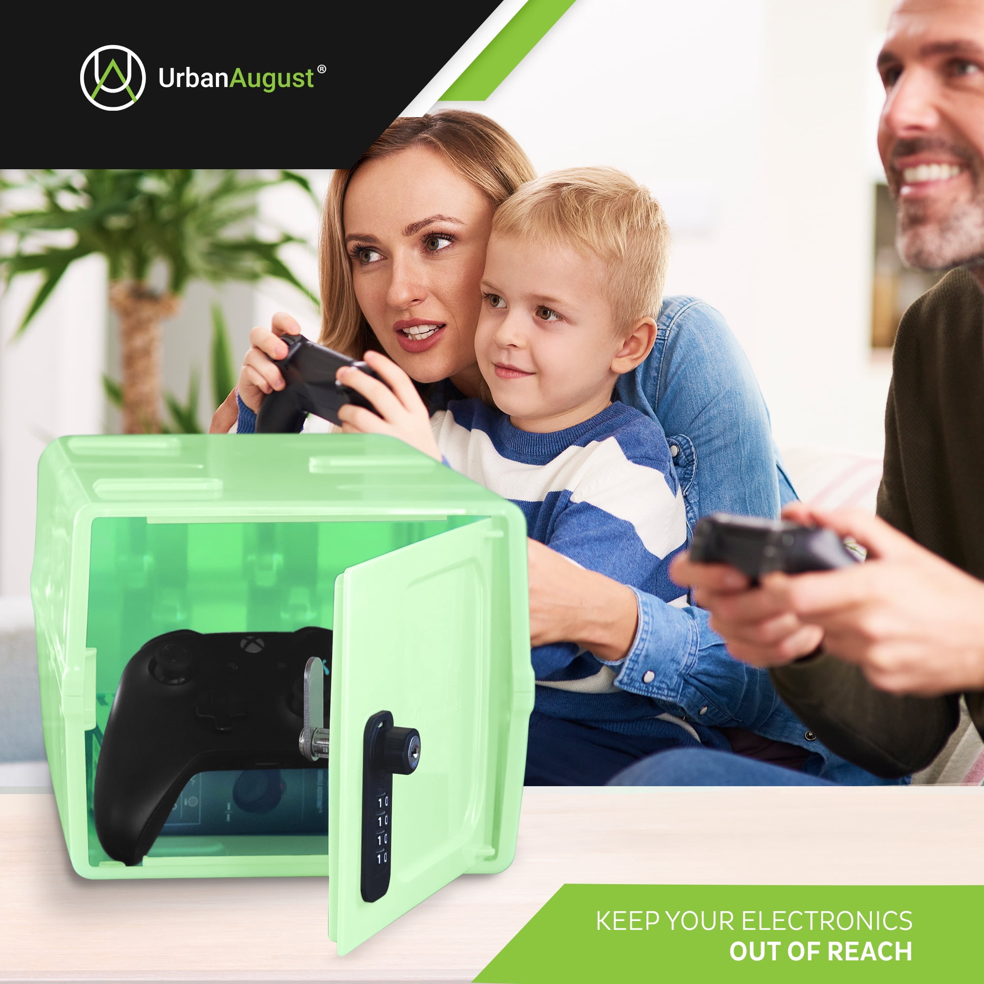 Urban August Dual Combination & Keyed Lock box - Lockable Box for Everyday Use - Multi-Purpose lock for Home & Office Safety - Made of Industrial-Grade Plastic - One Size (Spring Green)