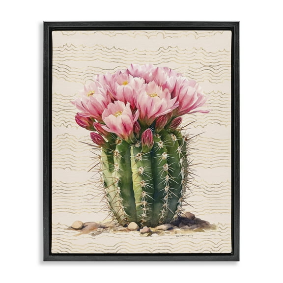Stupell Industries Blooming Floral Cactus Plants & Flowers Painting Black Floater Framed Canvas Art Print Wall Art, 17 x 21