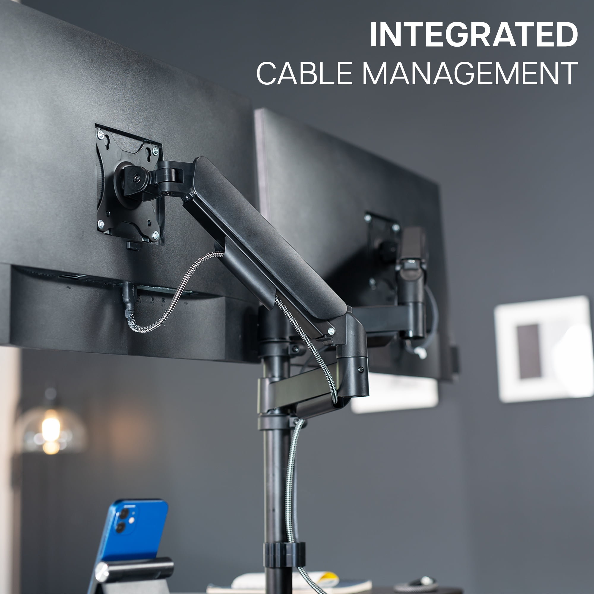 VIVO Black 36" Standing Desk Riser with Dual Monitor Arm for up to 32" Screens