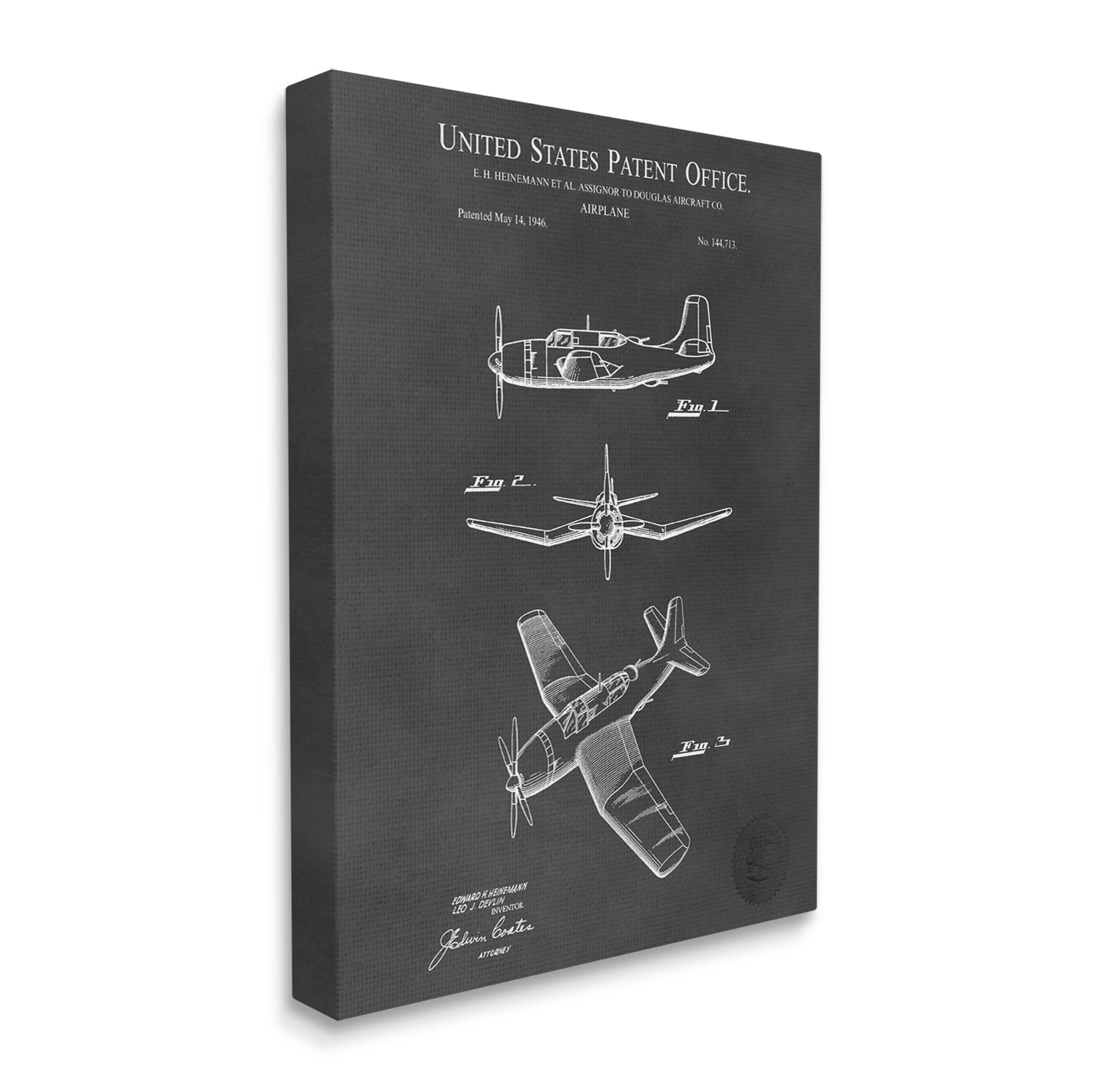Stupell Industries Intricate Airplane Blueprint Chart Graphic Art Gallery Wrapped Canvas Print Wall Art, Design by Karl Hronek