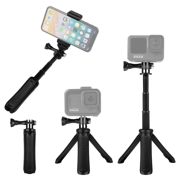 Mini Selfie Stick Tripod Kit Two in One Compatible with Action Camera GoPro HERO 10 / 9 / 8 / 7 / 6 / 5 and Smart Phone Accessories
