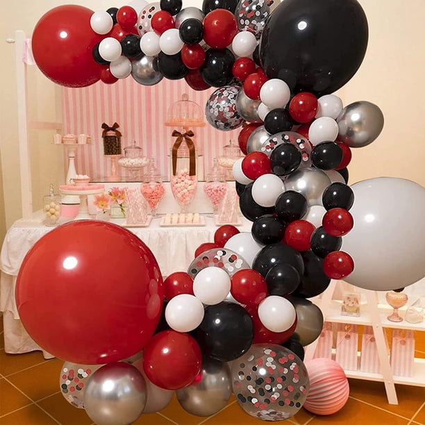 Balloon Arch Kit Red and Black, Black White Metallic Silver Balloon Garland Kit Latex Balloons