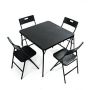 5 Pieces Folding Card Table and Chair Set with Metal Legs Patio Furniture Set for Outdoor Garden Porch Balcony Lawn，Black