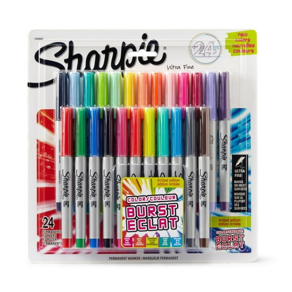 Marqueurs permanents SharpieMD Couleur éclat à pointe ultra fine, couleurs variées 24 pièces