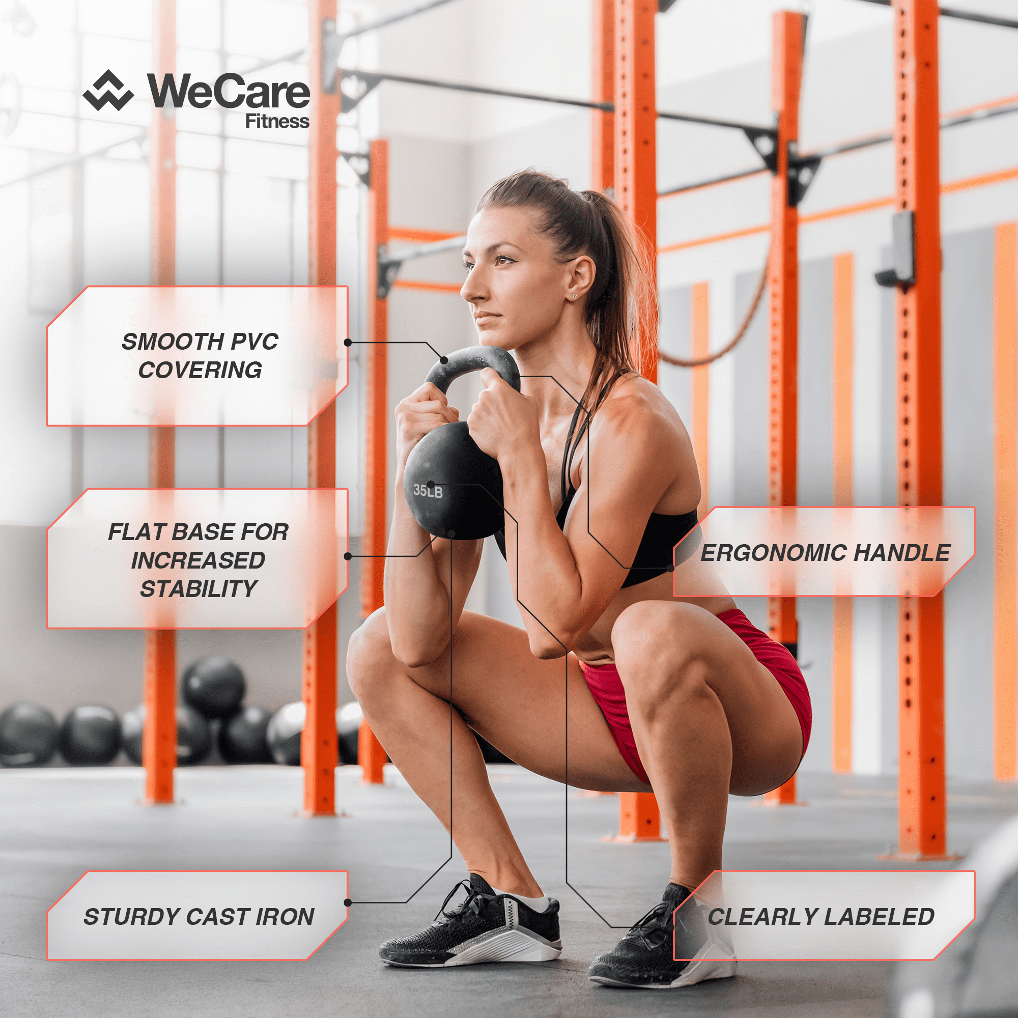 WeCare Fitness, 15lb Kettlebell with Smooth Covering, Single