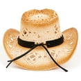 thumbnail image 5 of TOVOSO Straw Cowboy Hat for Women and Men with Shape-It Brim, Western Cowboy Hat, Beads - Tea Stain, 5 of 5