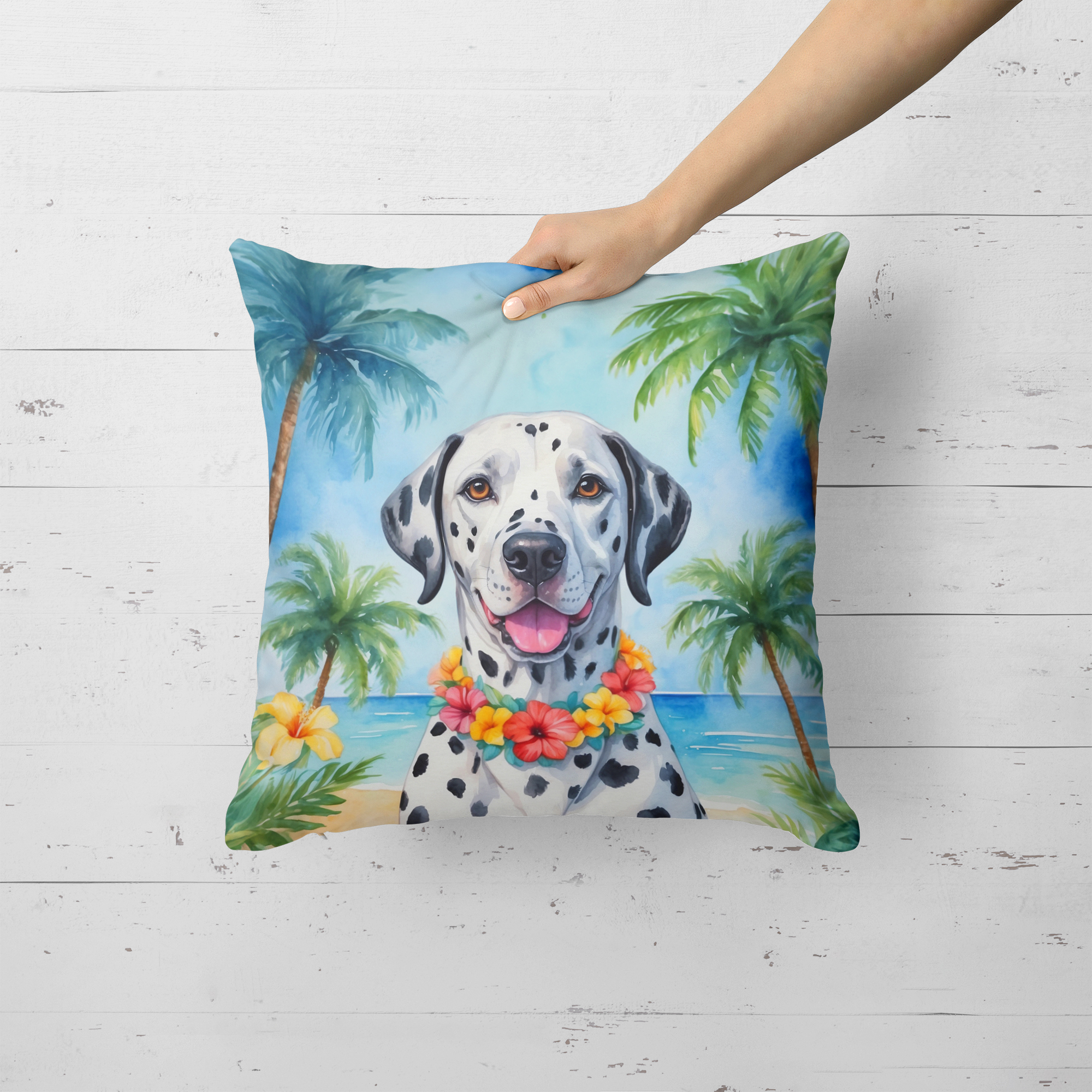 Dalmatian Luau Throw Pillow 18 in x 18 in