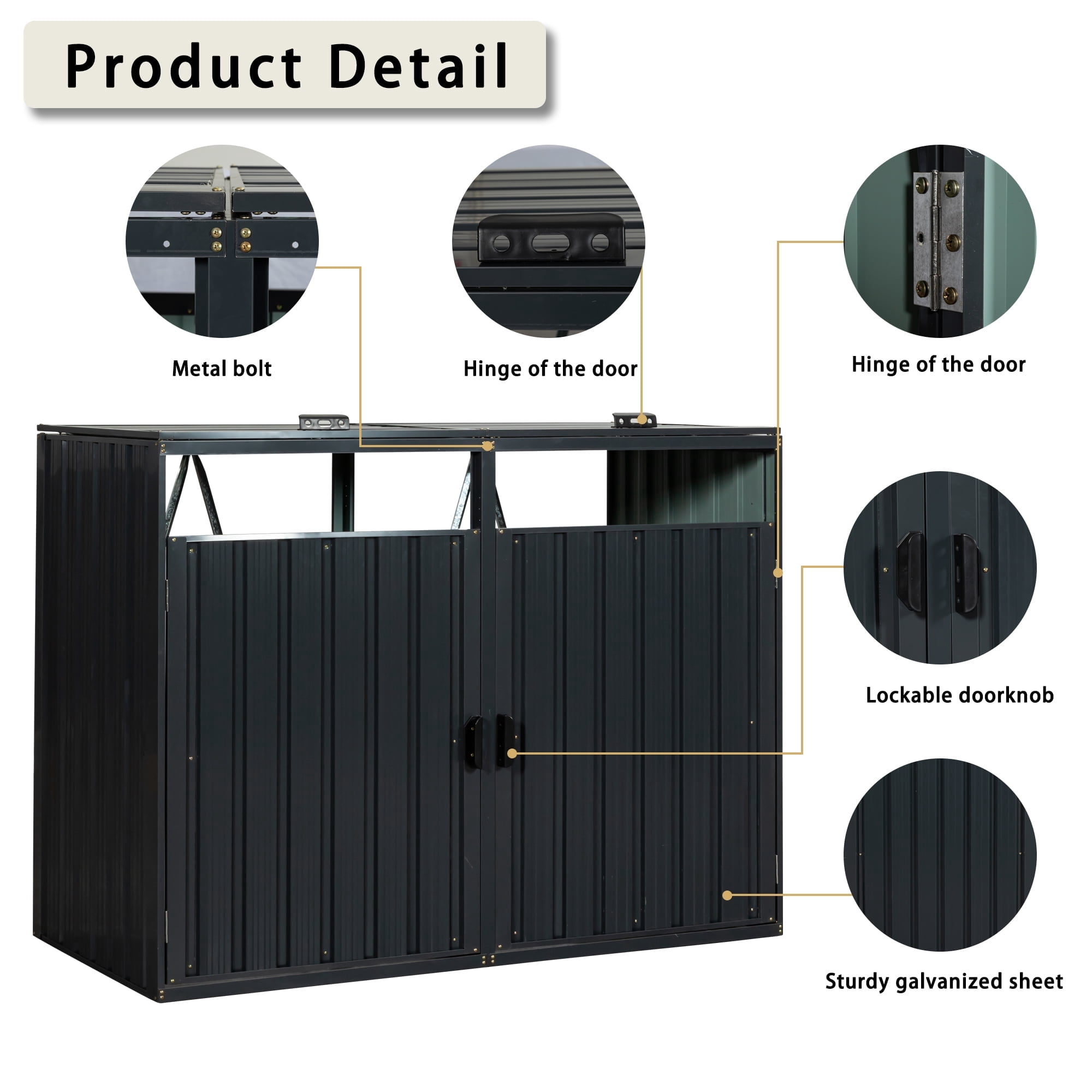 IMagacFun Metal Outdoor Garbage Bin Shed for 2 Trash Cans, Stainless Galvanized Steel Storage Shed for Garden Yard Lawn Black