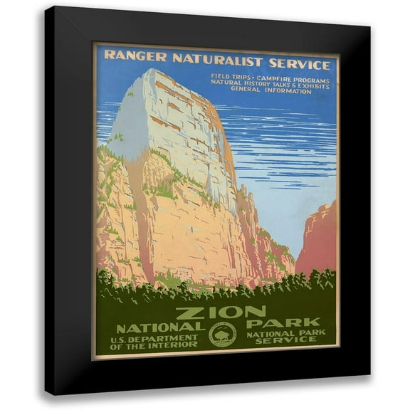 Ranger Naturalist Service 12x14 Black Modern Framed Museum Art Print Titled - Zion National Park, ca. 1938