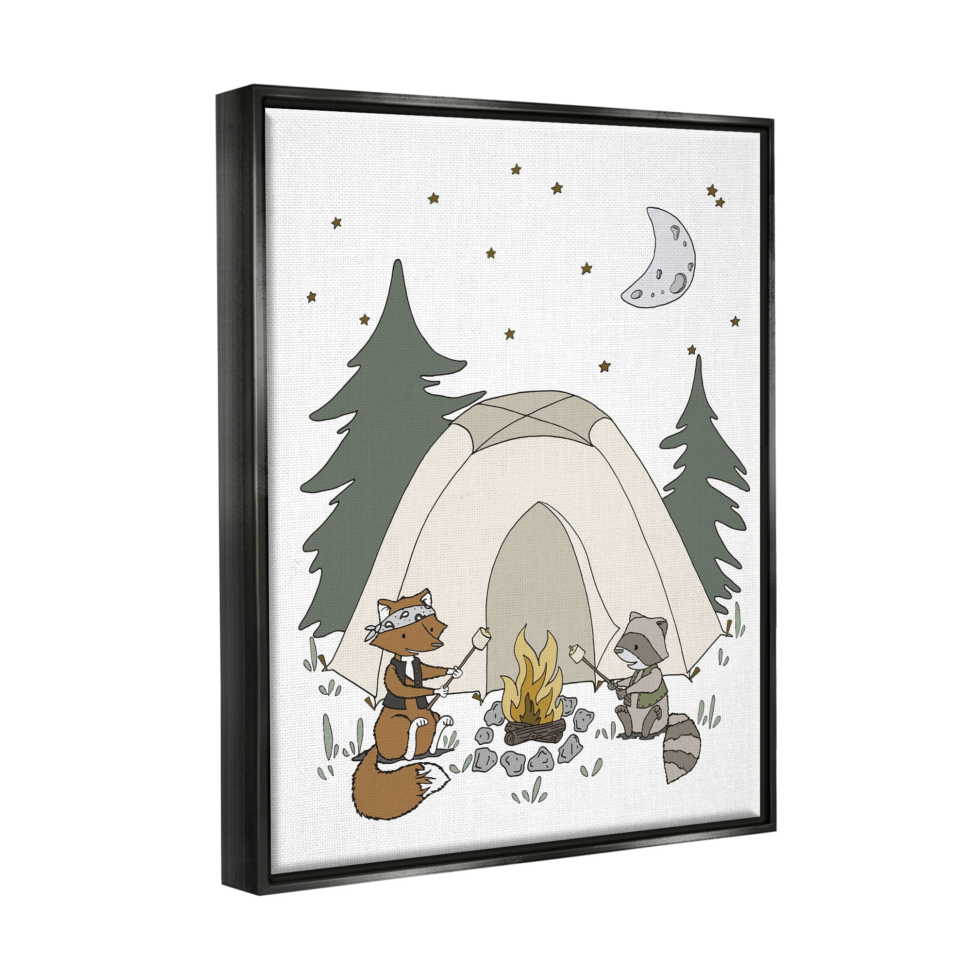 Stupell Industries Woodland Animals Camping Nature Tent Roasting Marshmallows Graphic Art Jet Black Floating Framed Canvas Print Wall Art, Design by Sweet Melody Designs
