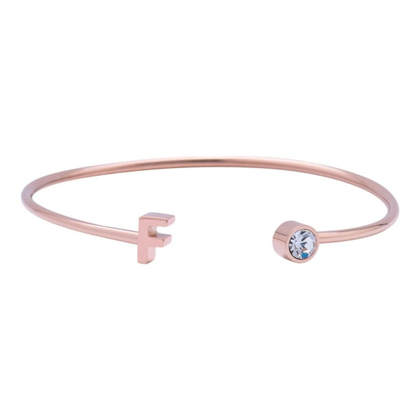 Pulsera Mujer Inicial Letra LuckyLy, Acero Inoxidable y Zirconia Cúbica, Modelo Sonia rosa UNITALLA