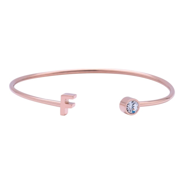 Pulsera Mujer Inicial Letra LuckyLy, Acero Inoxidable y Zirconia Cúbica, Modelo Sonia rosa UNITALLA