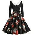 thumbnail image 1 of CEHVOM Robe Évasée pour Femmes Manches Longues Imprimé de Noël Patchwork Col en V avec Dos à Nouer Robe Rétro, 1 of 6
