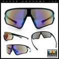 thumbnail image 2 of Mens Classic Oversized Shield Color Mirror Wrap Around Sport Plastic Sunglasses Shiny Black - Blue Rainbow Mirror, 2 of 8