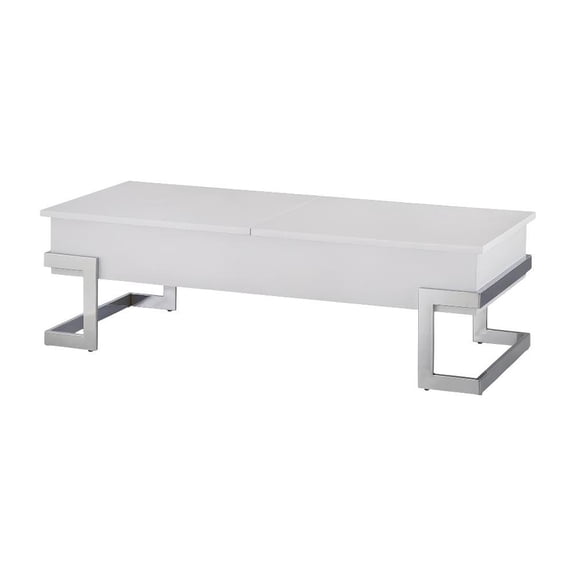 White High Gloss Coffee Table with Chrome Lift Top and Metal Wood Design