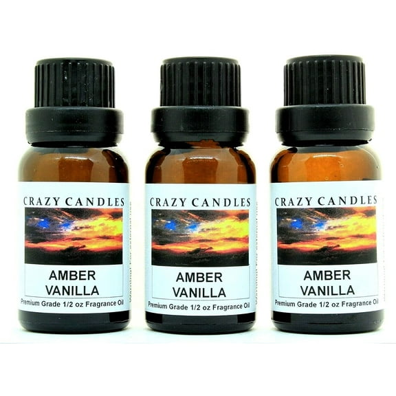 Crazy Candles Amber Vanilla (Made in USA) 3 Bottles 1/2 FL Oz Each (15ml) Premium Grade Scented Fragrance Oil