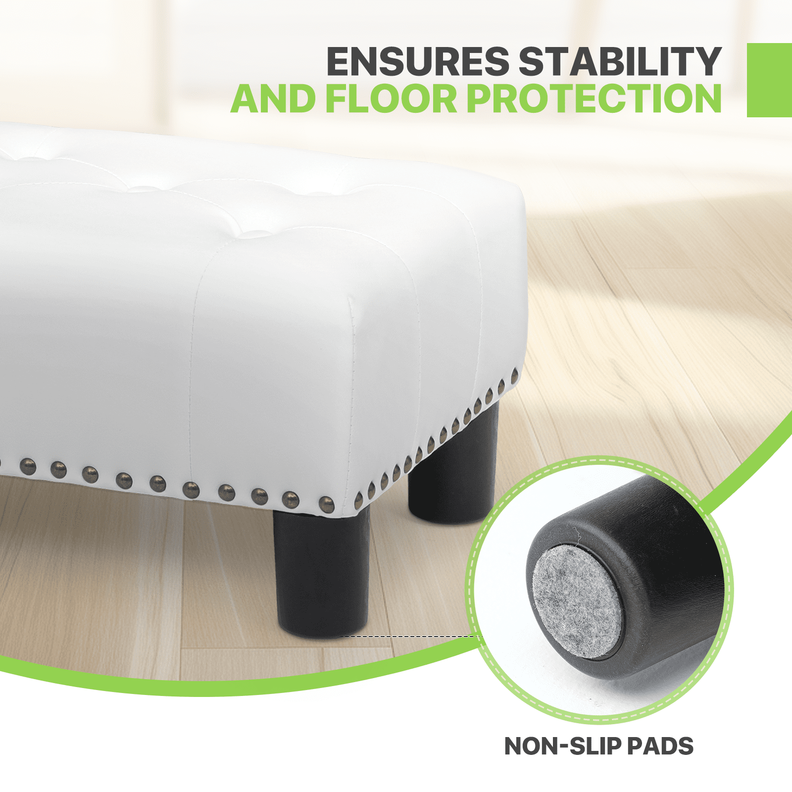 Magshion Foot Stool Ottoman with Padded Seat, Modern PU Leather Footrest, Rectangular Seat Stool, White