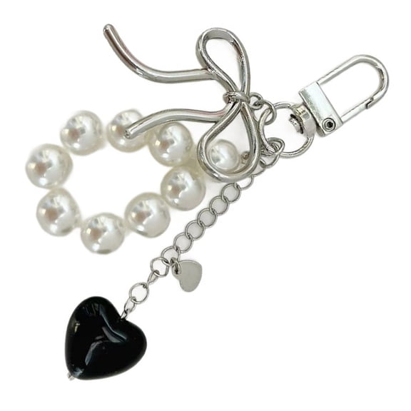 Bowknot Heart Pearls Keychain Lovely Decorations Keyring Ornament Backpack Handbag Charm Pendant Gifts for Girls Women