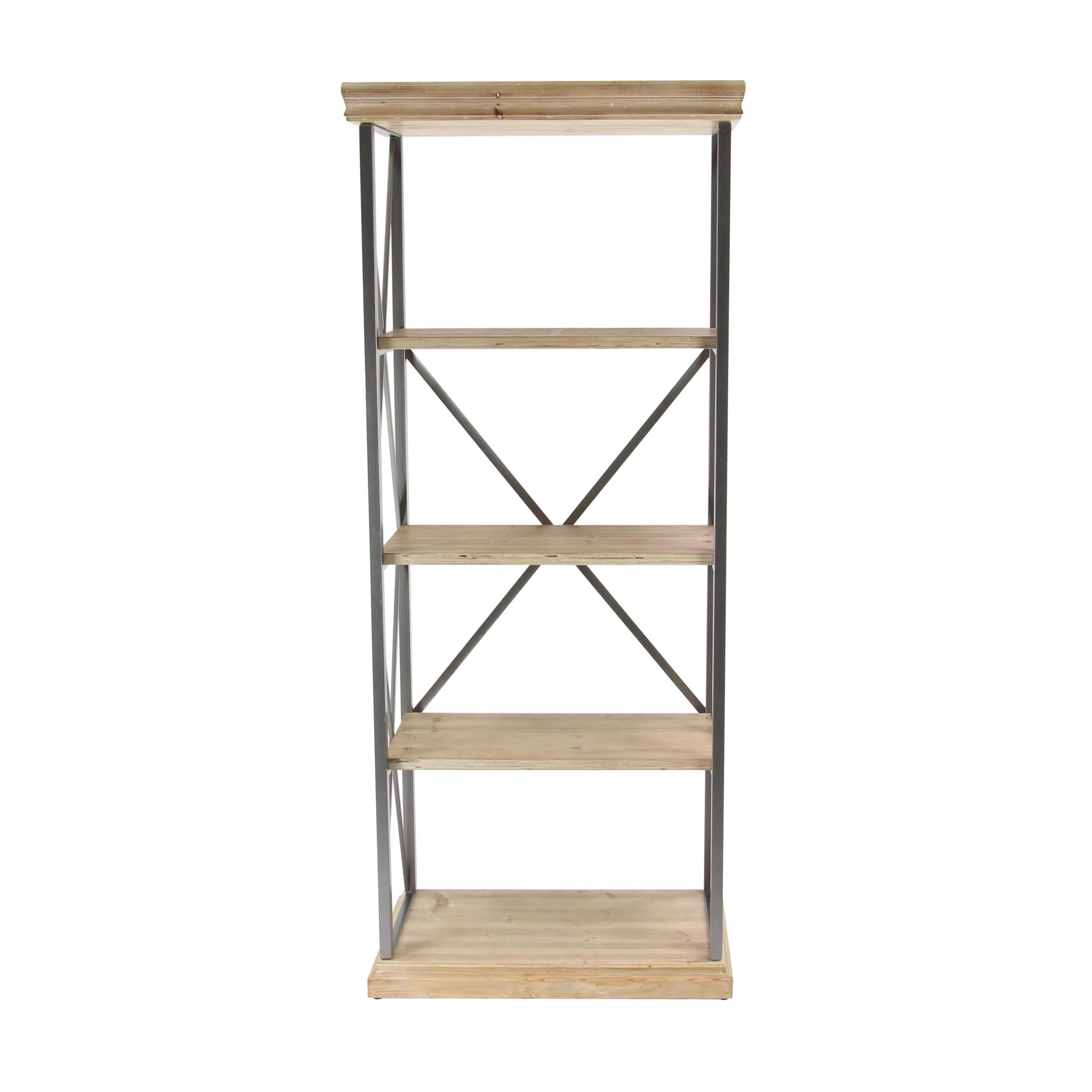 DecMode 30" x 72" Light Brown Wood 4-Tier Shelving Unit with Gray Metal X-Frame, 1-Piece